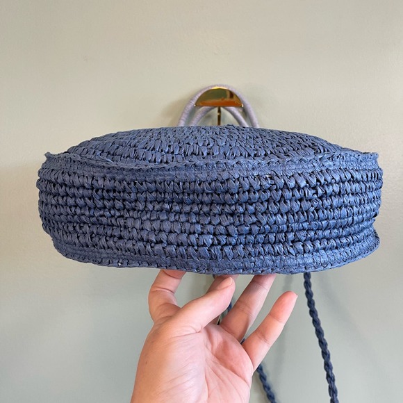 Tommy Bahamas  Women's Pirro Circle Straw Weaved Tote Basket Blue & White Bag - Picture 5 of 10